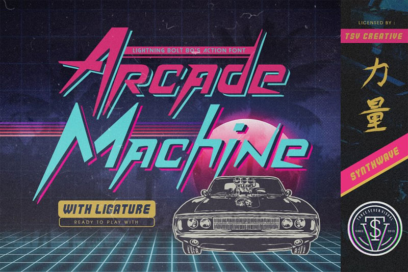 arcade machine 80's retro vaporwave font