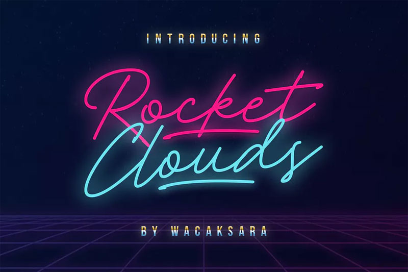 rocket clouds vaporwave font