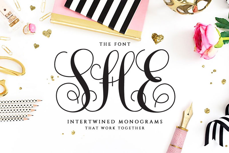 intertwined monogram she monogram font