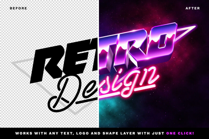 3D 80s Text Effect Before - After