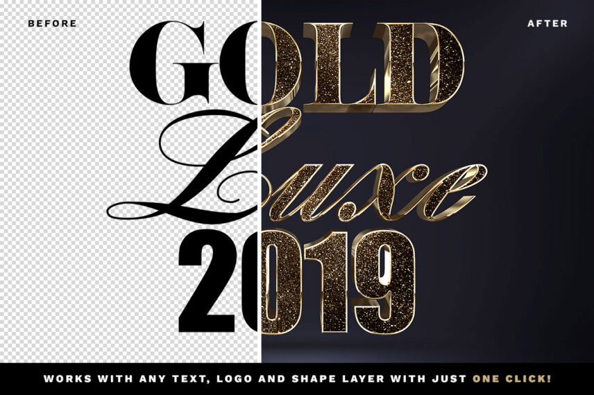 Glitter Gold 3D Text Effect Vol.1 Before - After