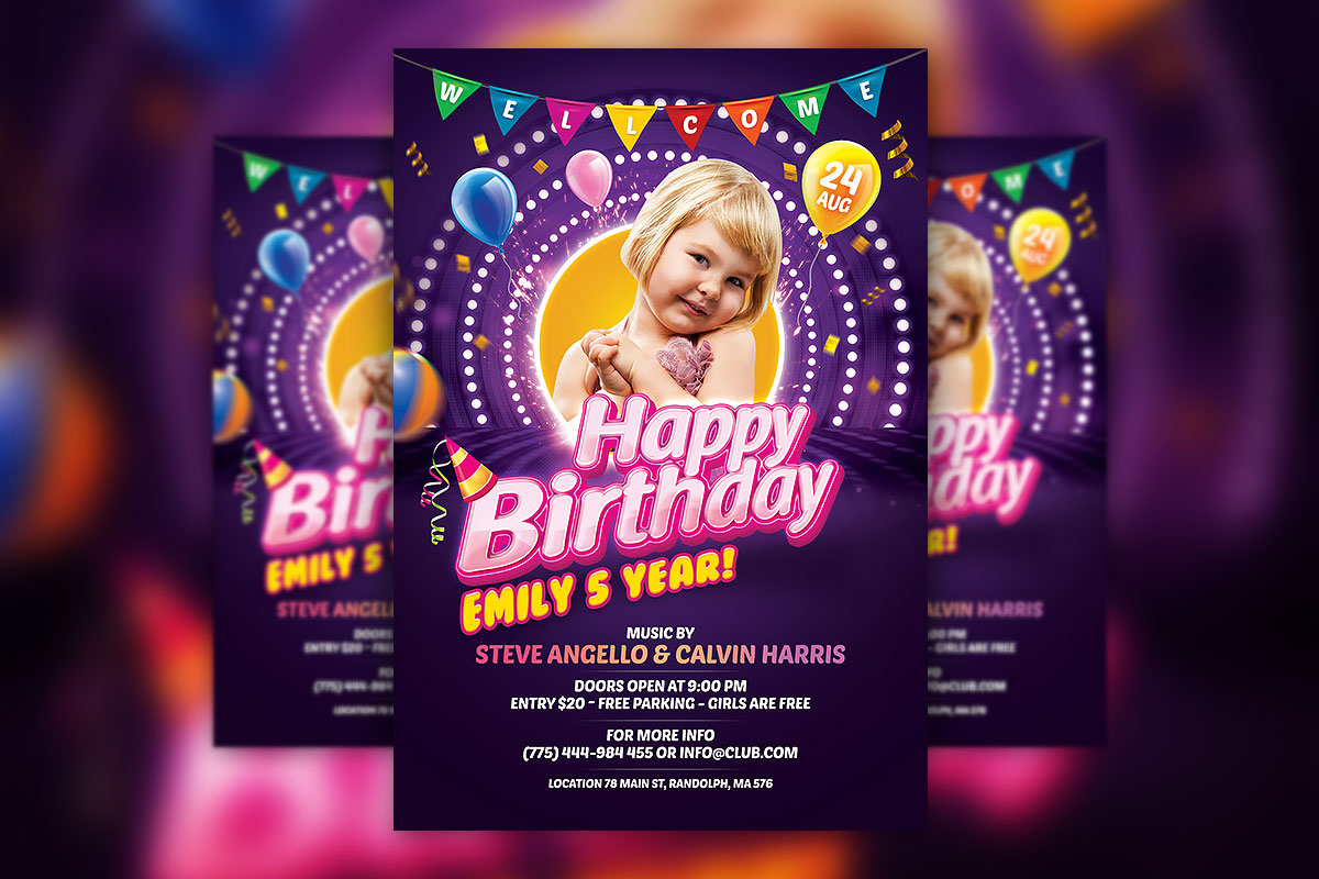 Kids Birthday Party Invitation Flyer PSD Template Download  Hyperpix Throughout Birthday Party Flyer Templates Free