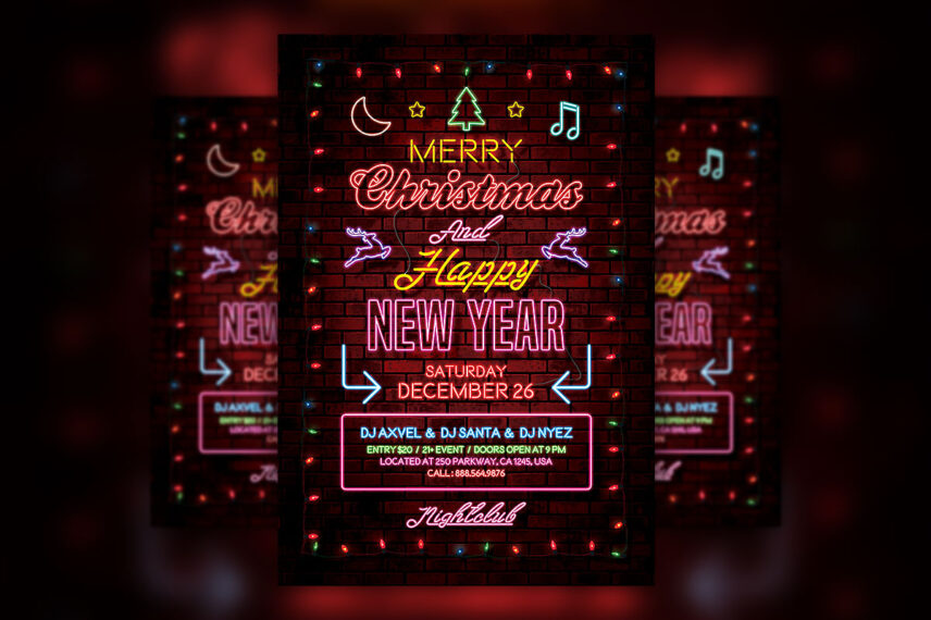 Merry Christmas Neon Style Flyer PSD Template Download