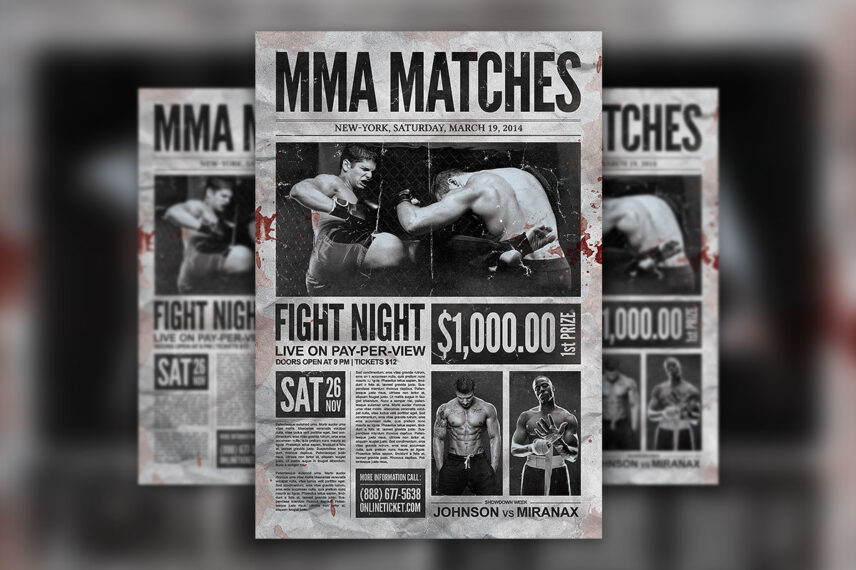 MMA Boxing Showdown Old Newspaper Flyer PSD Template Download