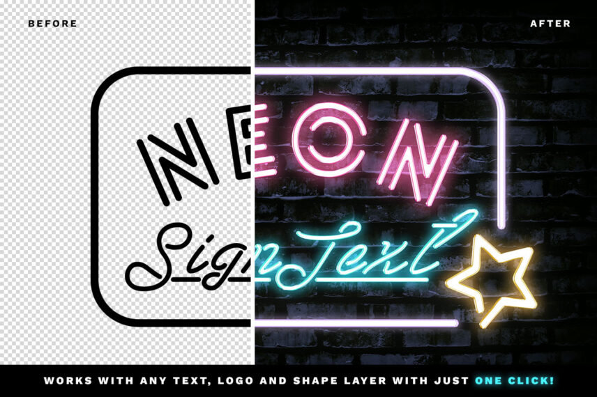 Neon Sign Text Effect Before - After