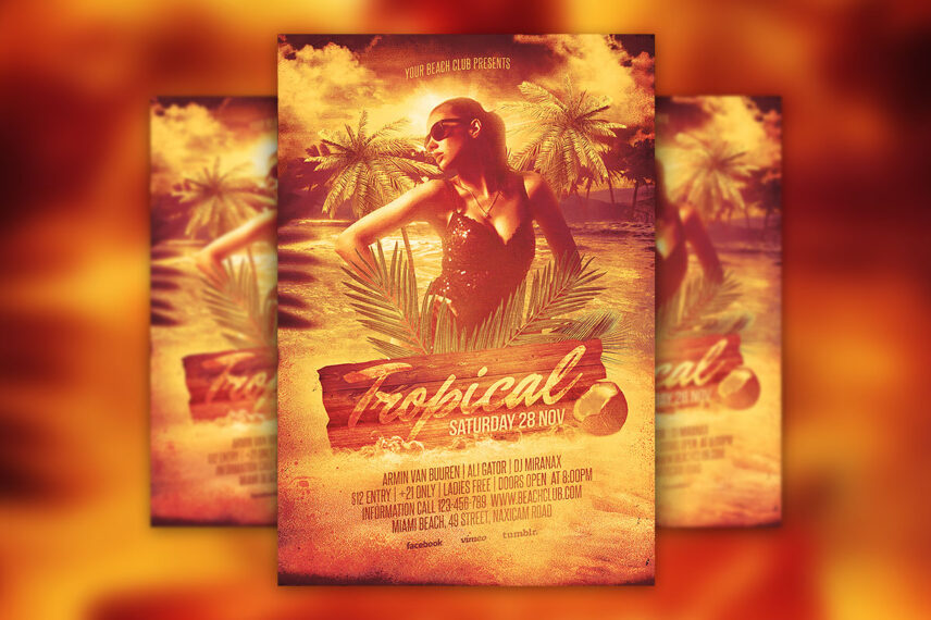 Tropical Summer Party Flyer PSD Template Download