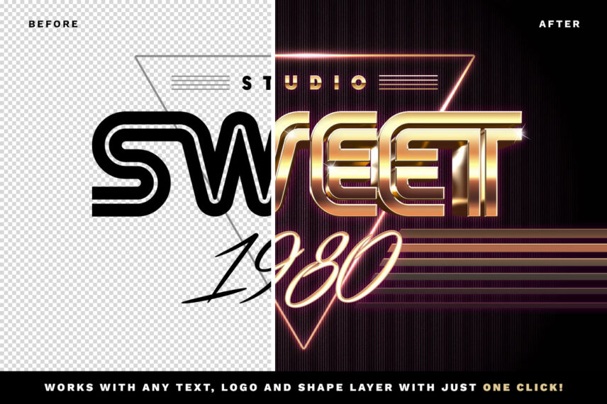 1980s Gold Text Effect Before - After