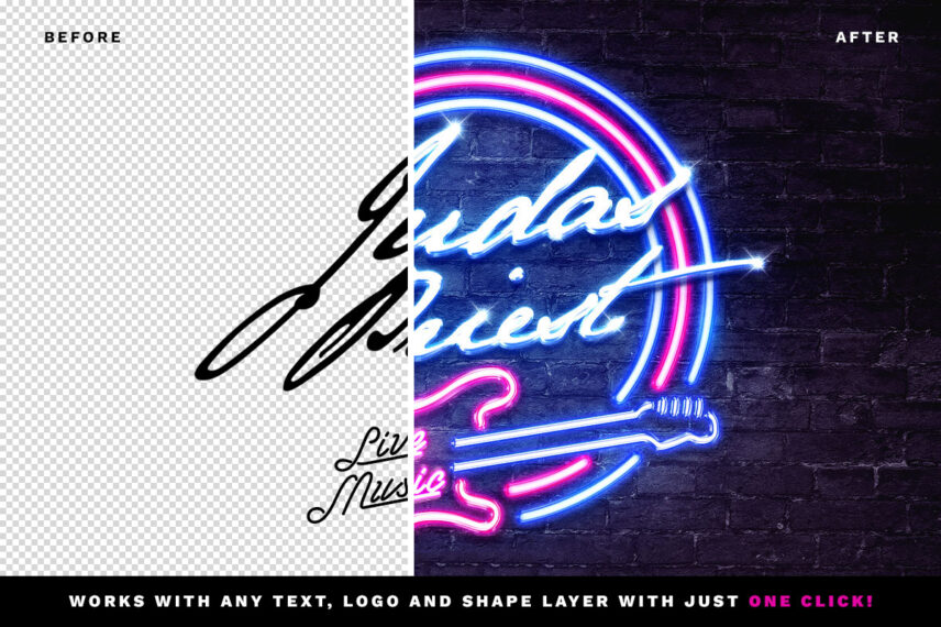 1980s Neon Sign Text Effect Before - After