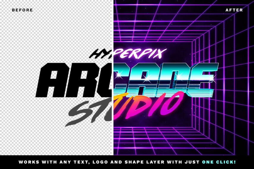 80s Arcade Text Effect Before - After
