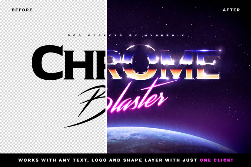 80s Chrome Text Effect Before - After