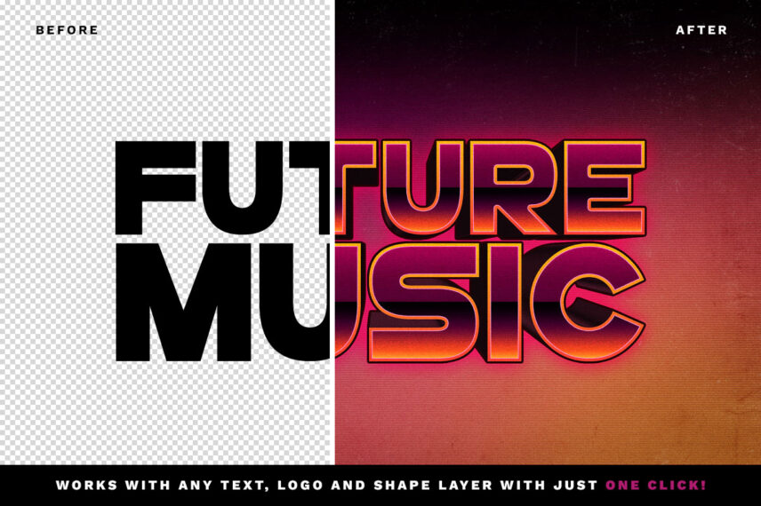 80s Future Music Text Effect Before - After