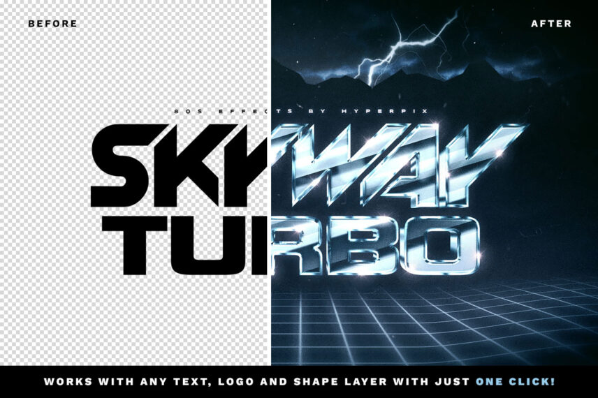 80s Metal Text Effect Before - After