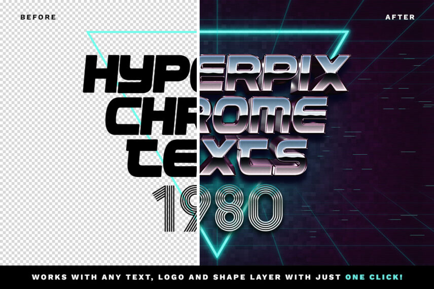 80s Metallic Text Style Before - After