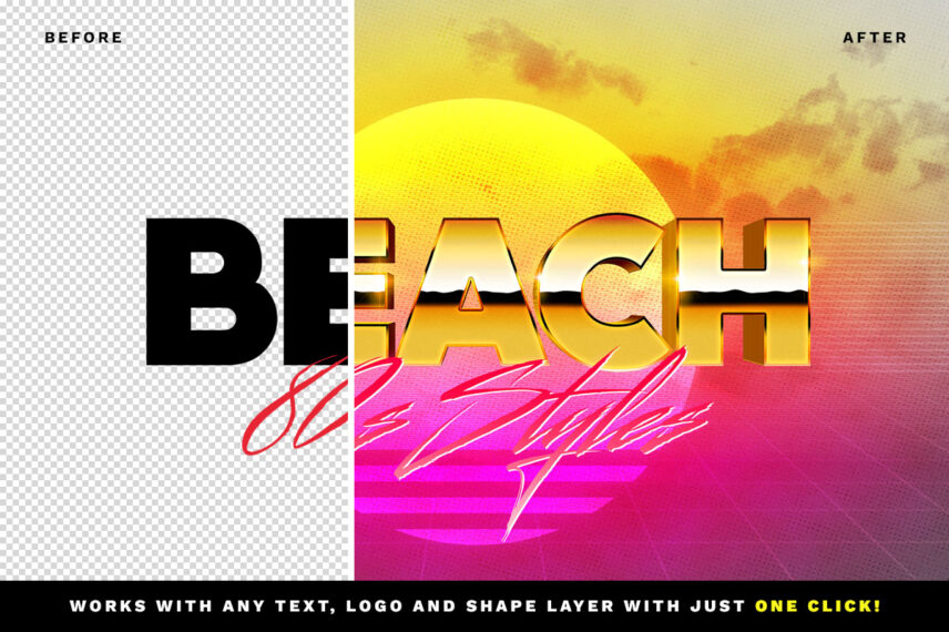 80s Gold Chrome Text Effect Before - After