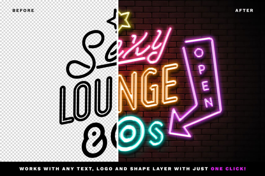 80s Neon Disco Text Effect Before - After