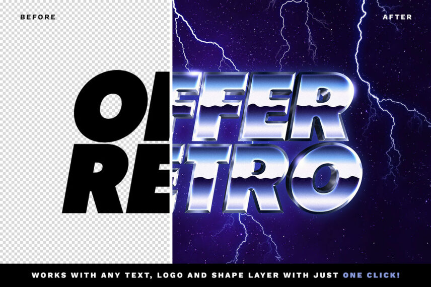 80s Retro Logo Style and Text Effect Before - After