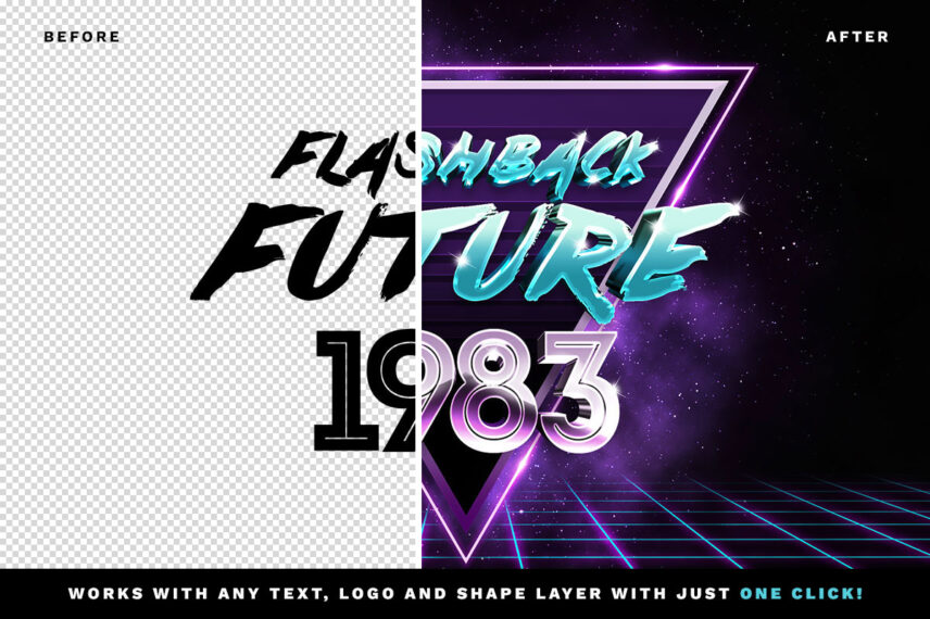 80s Retro Sci-Fi Text Effect Before - After