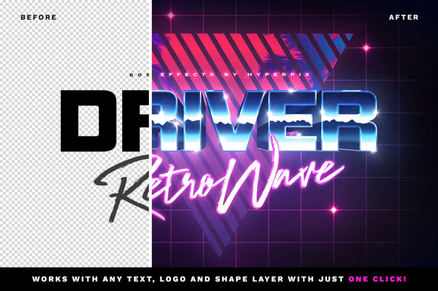 80s Retrowave Text Effect Before - After