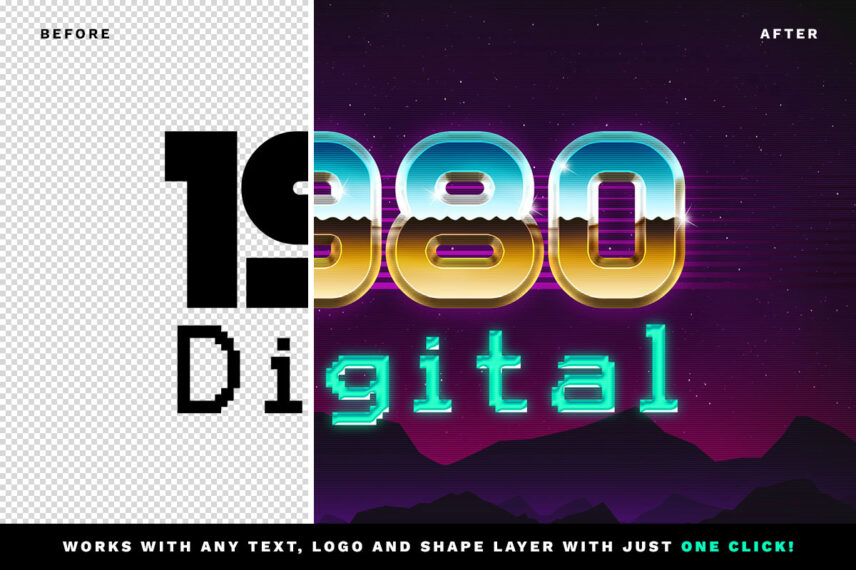 Retro 80s Text Style Before - After