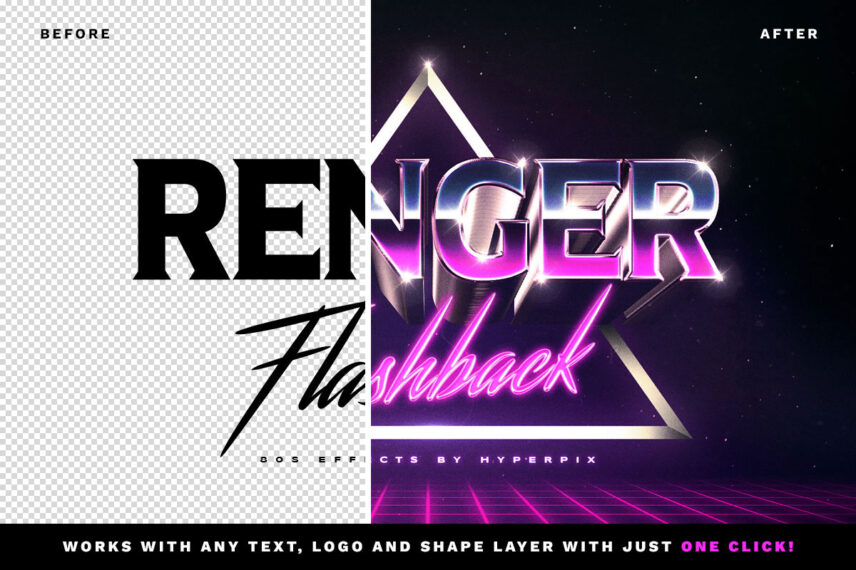 Retro Futuristic 3D Text Effect Before - After