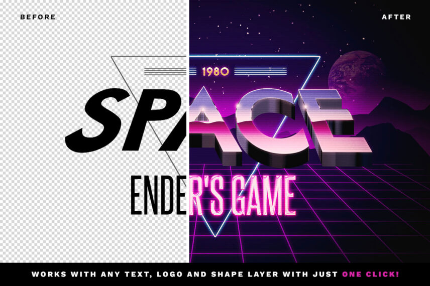 Synthwave Retro Text Effect Before - After
