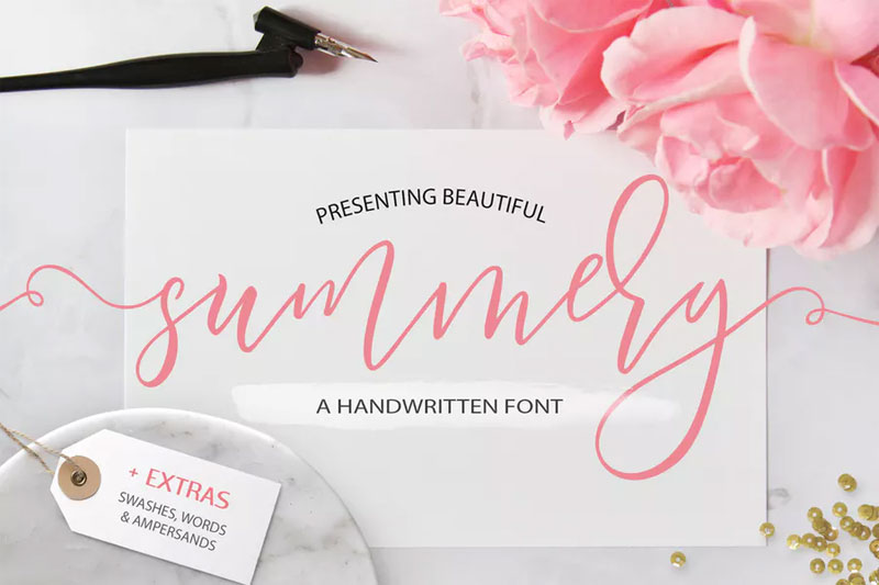 summery handwritten calligraphy embroidery font