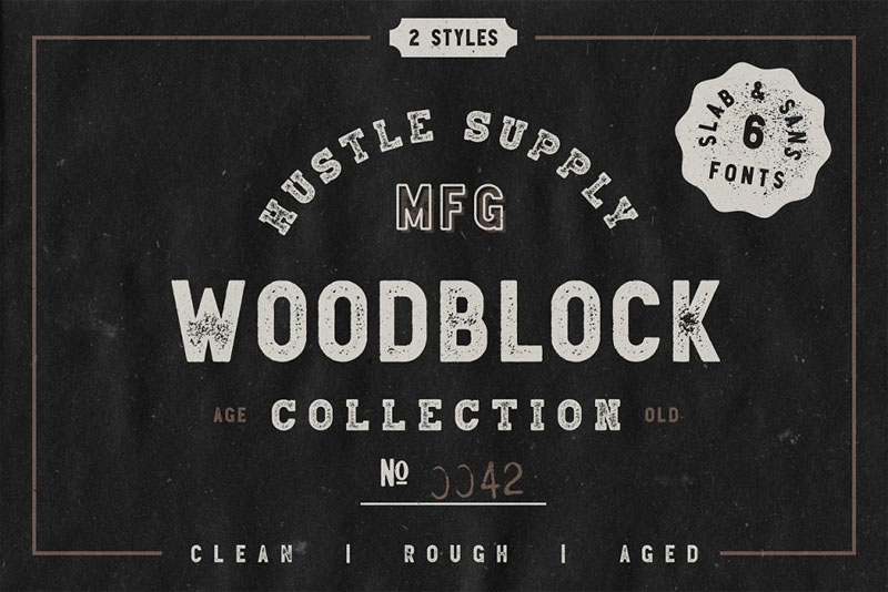 woodblock collection sans & slab distressed font