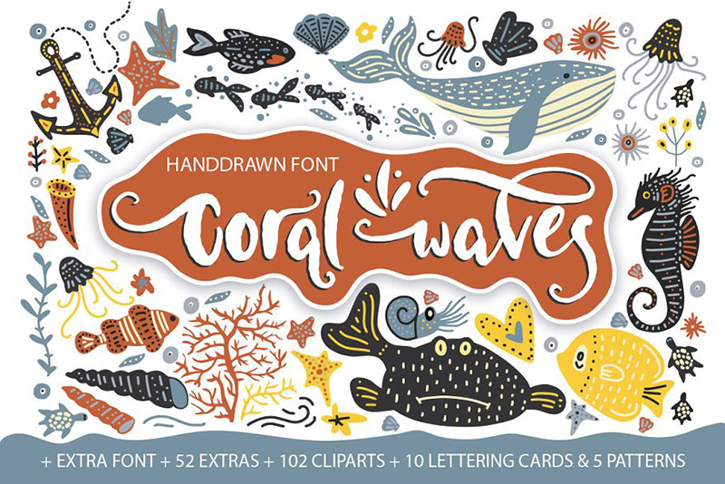 coral waves fishing font