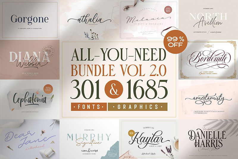 all you need bundle vol 2.0 watercolor font