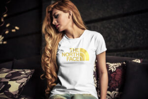 Free Young Blond Woman T-Shirt Mockup PSD