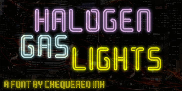 halogen gas lights neon font
