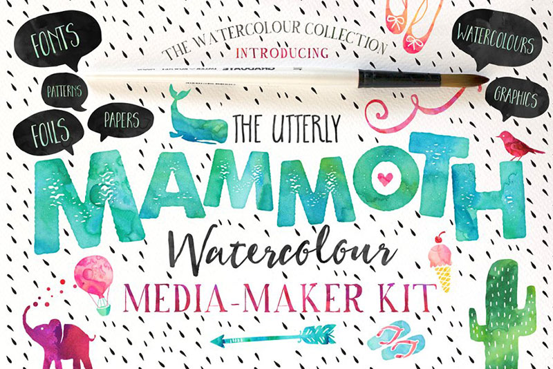 the mammoth! watercolour kit bundle watercolor font