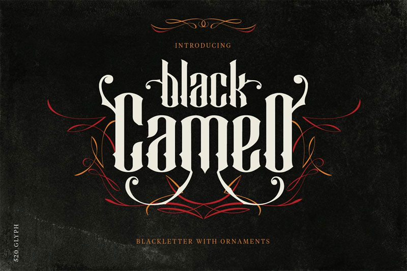 black cameo with bonus ornaments metal font