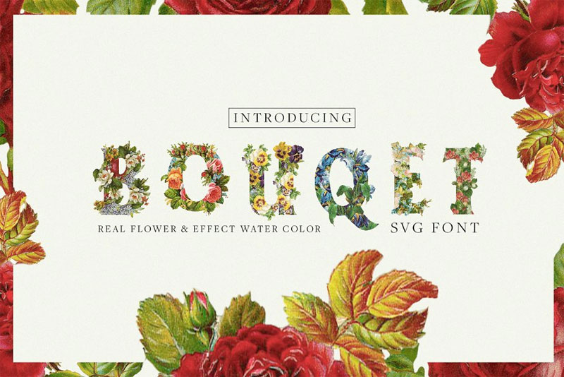 bouqet flower & watercolor vine font