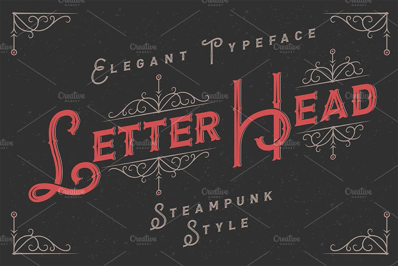 letterhead typeface with ornate steampunk font