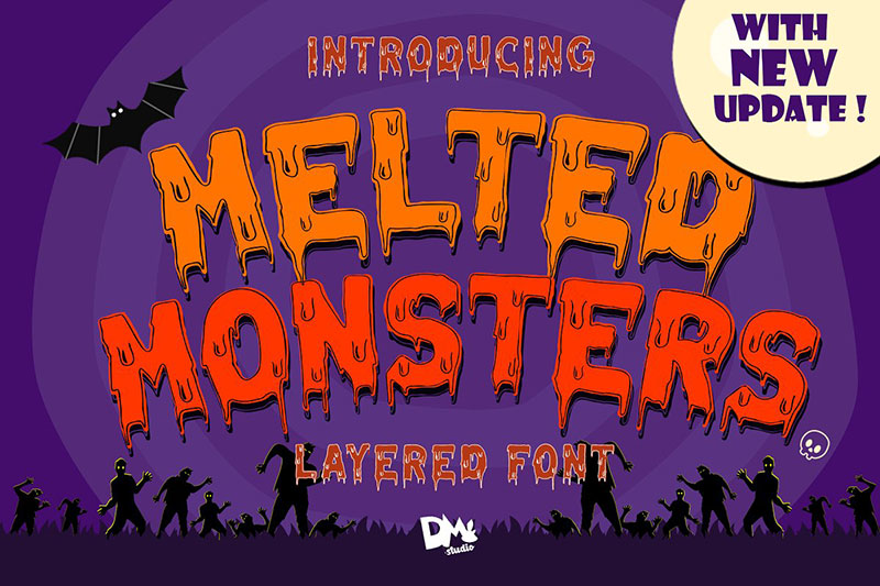 melted monster halloween pack witch font