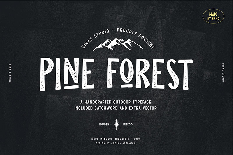 pine forest camping and hiking font