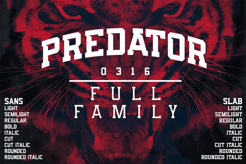 predator 0316 full family block font