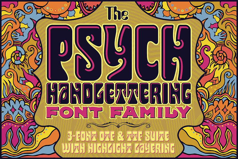 psych handlettering hippie font