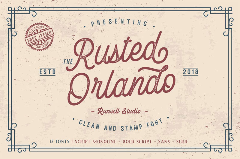 rusted orlando + extras camping and hiking font