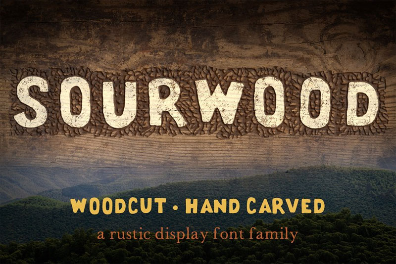 sourwood woodcut camping and hiking font