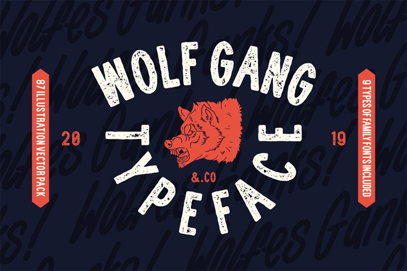 wolf gang vintage typeface camping and hiking font