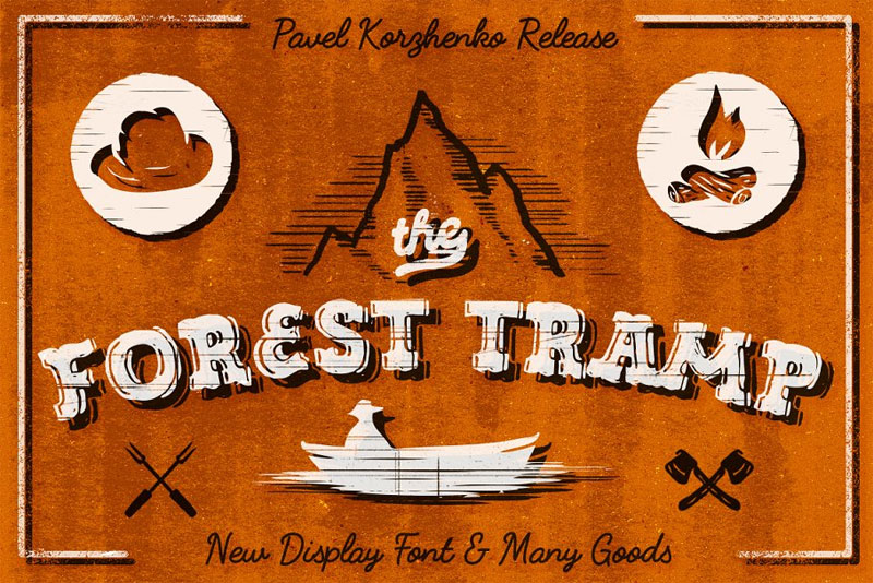 • the forest tramp & bonus • camping and hiking font