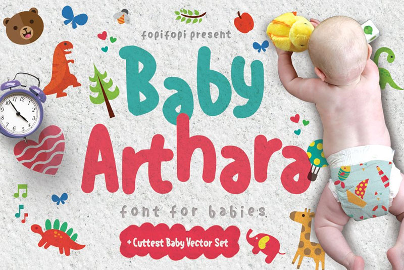 baby arthara typeface + bonus kindergarten font
