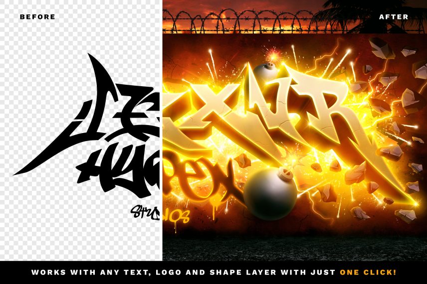 bomb explosion graffiti text effect vol 5 psd template