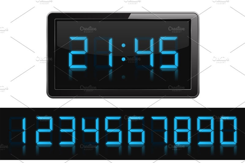 digital clock and numbers digital clock font