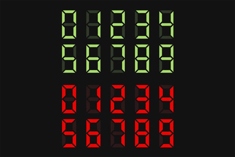 green and red digital numbers set digital clock font