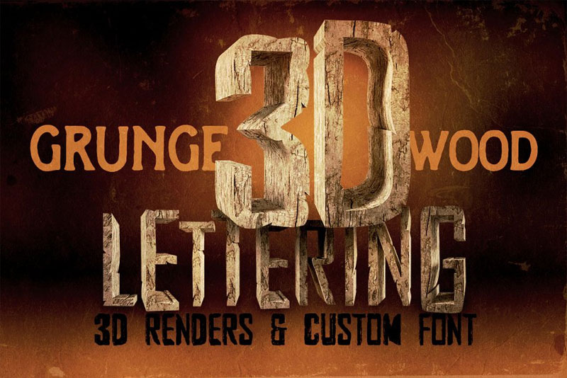 grunge wood 3d lettering wood font