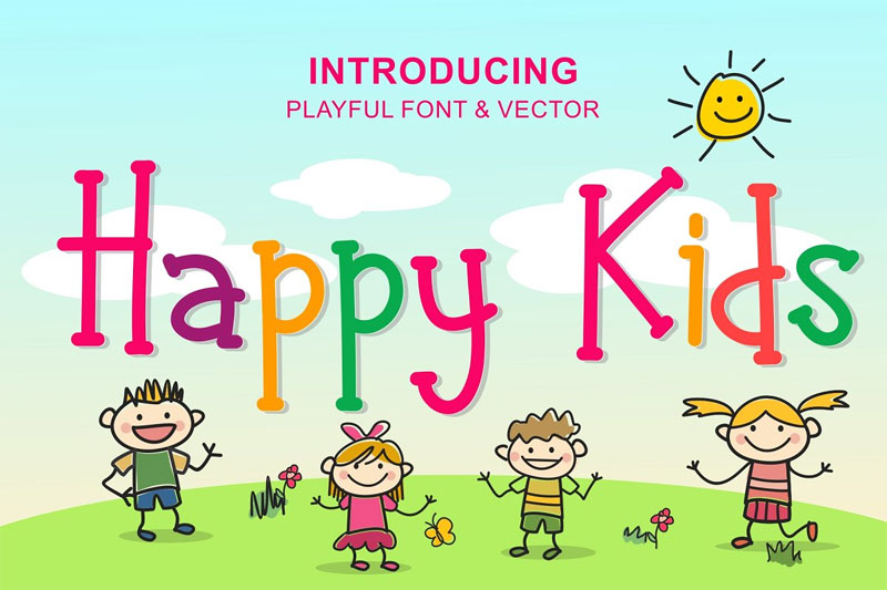 happy kids playful kindergarten font