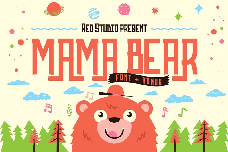 mama bear + cute bonus kindergarten font